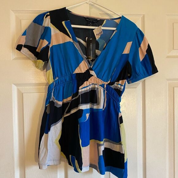 NWT French Connection medium Y2K vintage retro blue babydoll abstract top - Picture 7 of 7